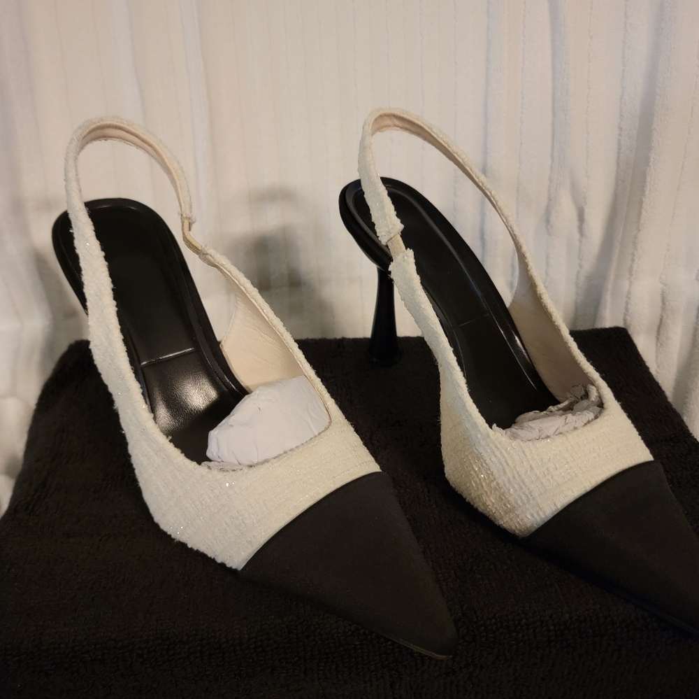 Elegant Black and Cream Slingback Heels